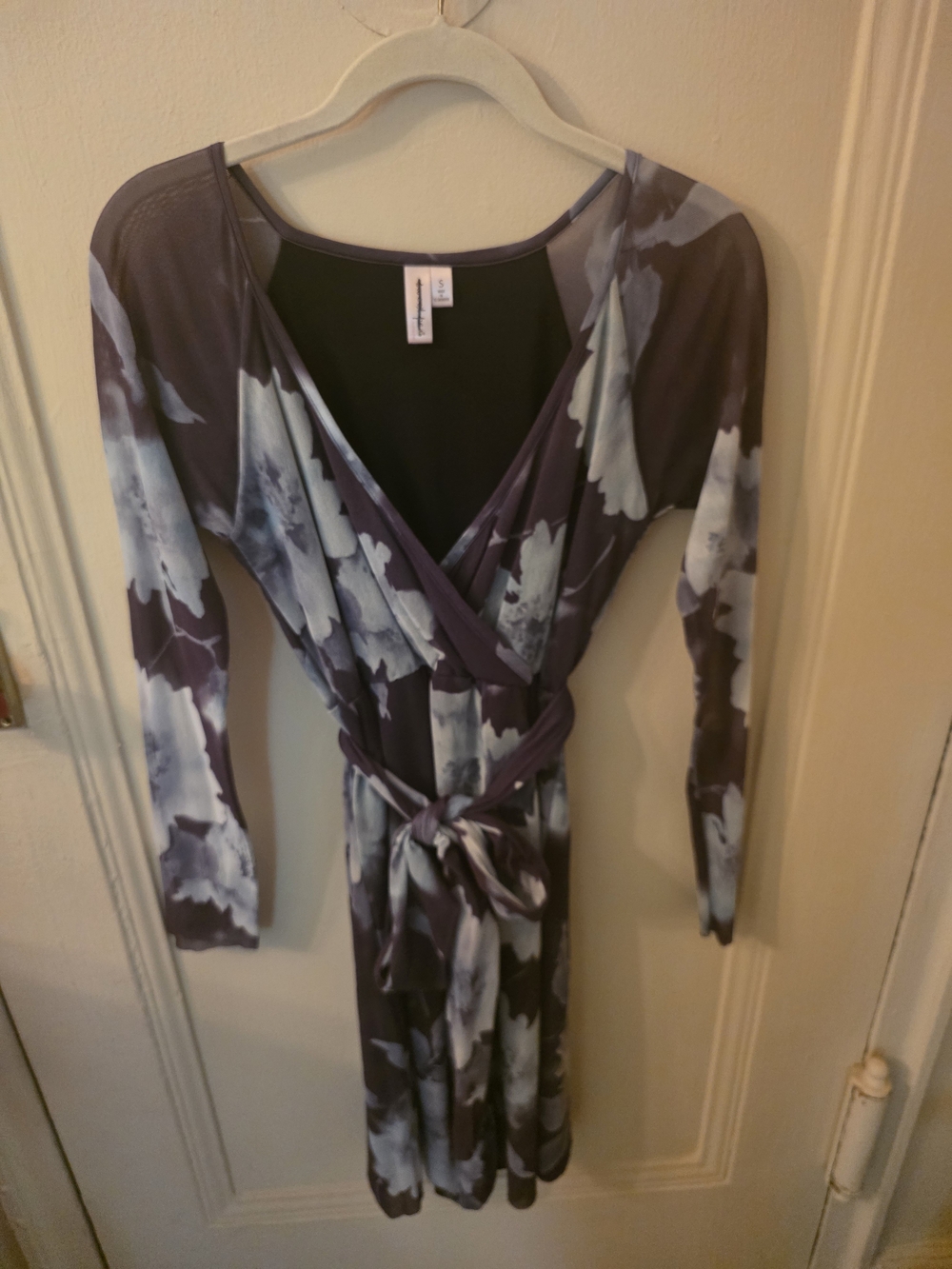 Gray Floral Mesh Wrap Dress with Tie Waist